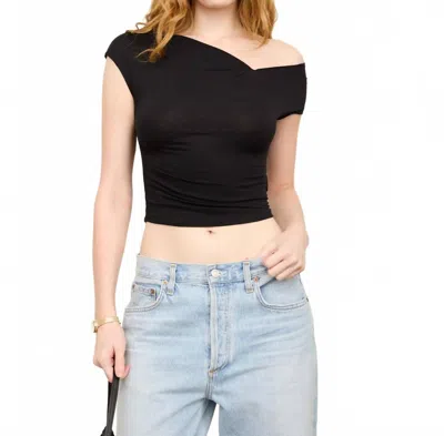 The Workshop Asymmetrical Wrap Neckline Knit Top In Black