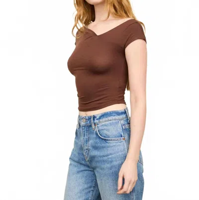 The Workshop Asymmetrical Wrap Neckline Knit Top In Chocolate In Brown
