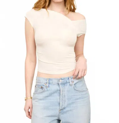 The Workshop Asymmetrical Wrap Neckline Knit Top In Cream In Neutral