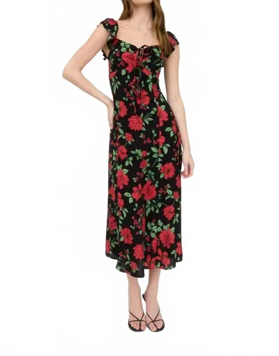 The Workshop Floral Front Tie Midi Dress In Black