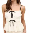 The Workshop Natalia Ruched Contrast Ribbon Top In Cream In Multi