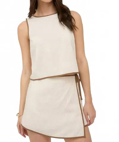 The Workshop Savannah Contrast Trim Sleeveless Linen Top & Skort Set In Latte In Multi