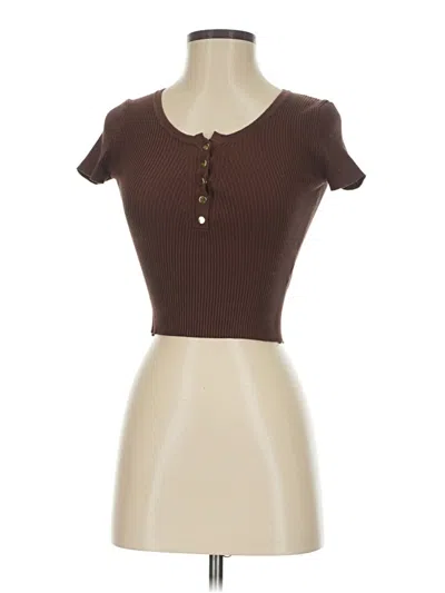 Pre-owned The Workshop Short Sleeve Top Brown Sweetheart Neckline Tops