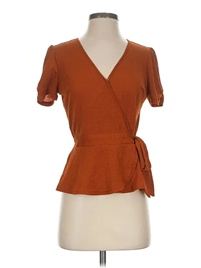 Pre-owned The Workshop Short Sleeve Top Orange Plunge Neckline Tops