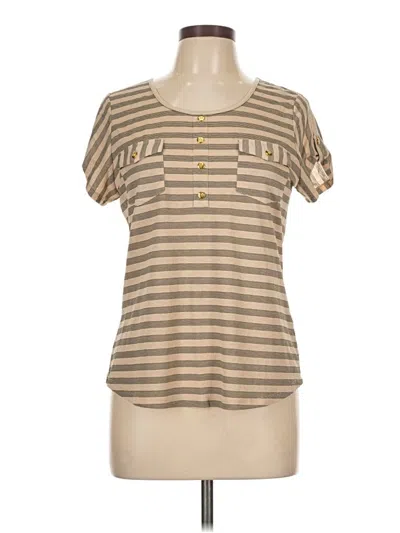 Pre-owned The Workshop Short Sleeve Top Tan Scoop Neck Tops In Brown