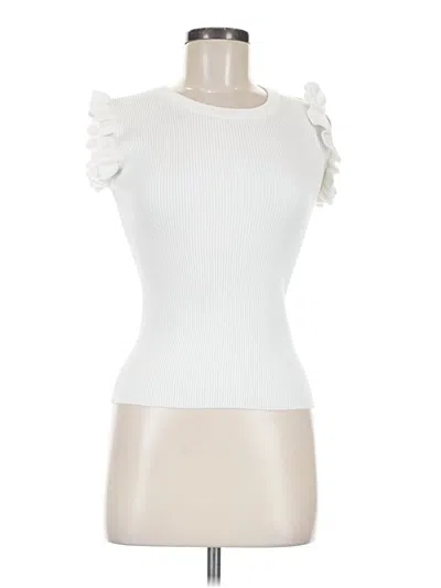 Pre-owned The Workshop Short Sleeve Top White Ruffles Neckline Tops