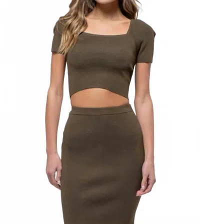 The Workshop Square Neck Sweater Knit Crop Top In Olive In Gray