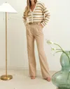 The Workshop Stripe Long Sleeve Knit Button Down Cardigan In Khaki In Green