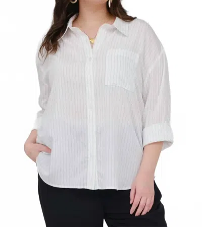 The Workshop Striped Collared Button Down - Plus In White