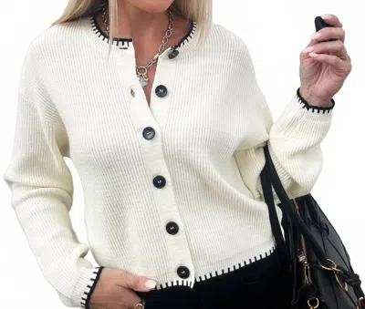 The Workshop Studio Contrast Stitch Button Down Sweater In Cream In White