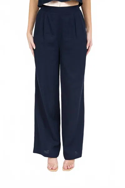 The Workshop Studio High Waisted Front Pleat Pants In Navy In Blue