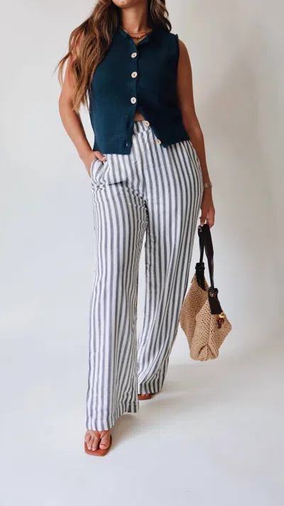 The Workshop Studio Lux Striped Linen Pants In Natural Off White & Navy Strips In Multi