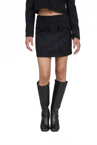 The Workshop Studio Mia Bow Detail Tweed Mini Skirt In Black