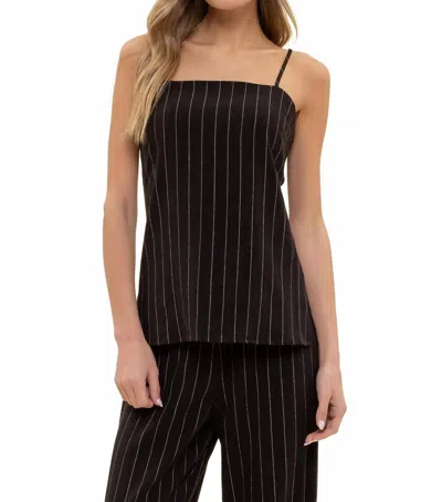 The Workshop Studio Pinstripe Cami Top In Black In Brown