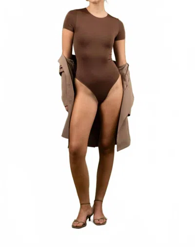 The Workshop Studio Round Neck Short Sleeve Bodysuit In Coffee Bean In Multi