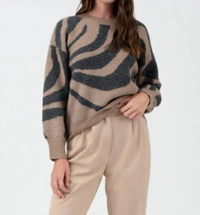 The Workshop Studio Zebra Print Long Sleeve Knit Sweater In Mocha In Brown