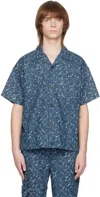 The World Is Your Oyster Blue Snow-washed Shirt In Blue