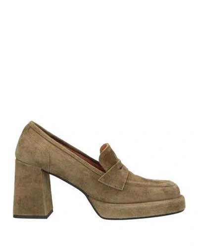 Thea Mika Woman Loafers Khaki Size 10 Leather In Multi