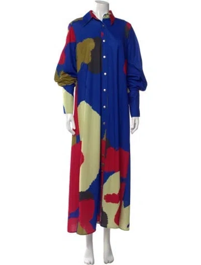 Pre-owned Thebe Magugu Graphic Print Long Dress In Blue
