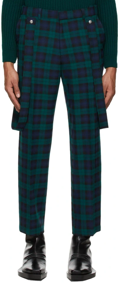 Thebe Magugu Green & Navy Check Trousers In Green + Navy