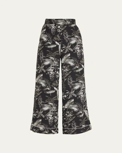 Thebe Magugu Porcelain Floral Print Flare Pajama Trousers In Bone And Black Porcelain