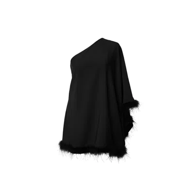Thegtfashion Black Fur-trim One-shoulder Women Dress