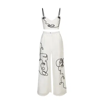 Thegtfashion White / Black Artsy Embroidered Set In Multi