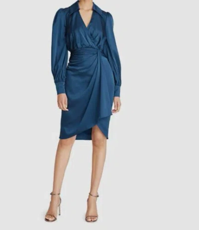 Pre-owned Theia $695  Women's Blue Jodi Bishop Long Sleeve Shirt Dress Size 4