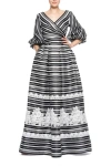 Theia 8812269 Long Formal Stripe Print Evening Dress In Multi