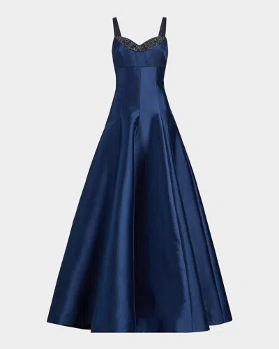 Theia Alba Beaded Mikado Sweetheart Gown In Neutral