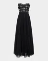 Theia Alesia Strapless Embellished Corset Midi Dress In Black