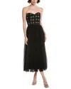 Theia Alesia Strapless Embellished Corset Midi Dress In Black