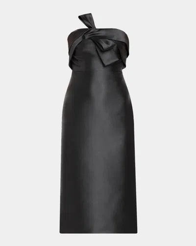Theia Aliana Strapless Bow-front Mikado Midi Dress In Animal Print