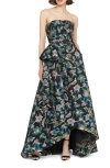 Theia Alice Jacquard Gown In Black/sapphire