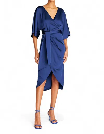 Theia Alicia V-neck Cocktail Dress In Deep Sapphire In Multi
