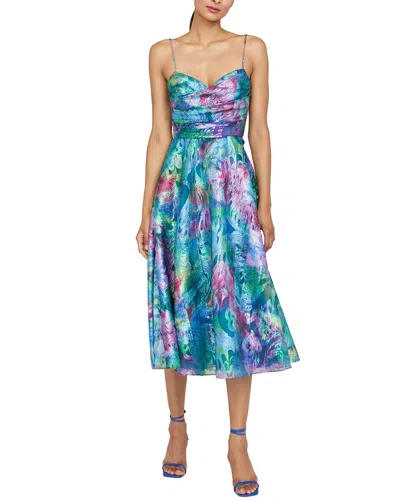 Theia Allegra Draped Cocktail Dress In Aquatic Blooms In Blue