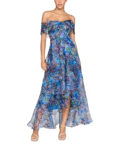 Theia Alona Off-the-shoulder Gown In Blue