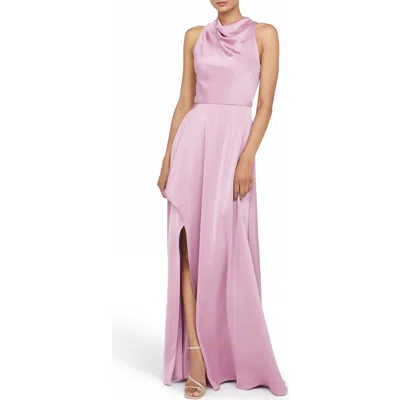 Theia Amara Cowl Neck Satin Gown In Purple
