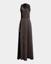 Theia Amara Draped Cowl-neck Satin Gown In Black