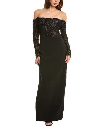 Theia Andrina Lace Off-shoulder Gown In Black