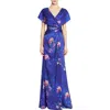 Theia Angelina Floral Print Faux Wrap Gown In Moonlit Iris
