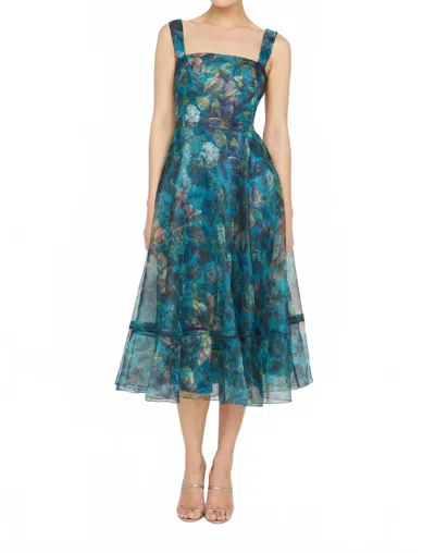 Theia Anissa Square Neck Dress In Gilded Hydrangea In Burgundy