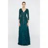 Theia Arabella Beaded Gown In Brown