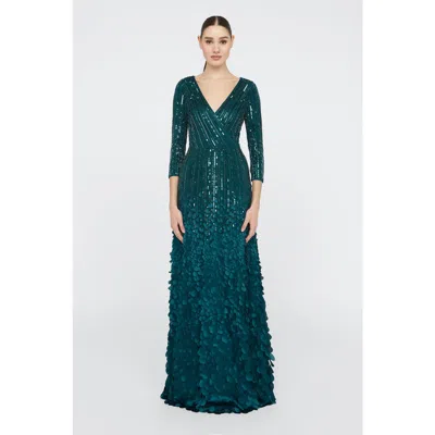 Theia Arabella Beaded Gown In Brown