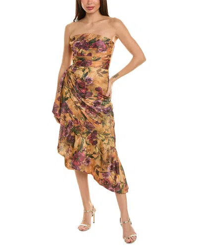 Theia Asymmetric Midi Dress In Gilded Poppies