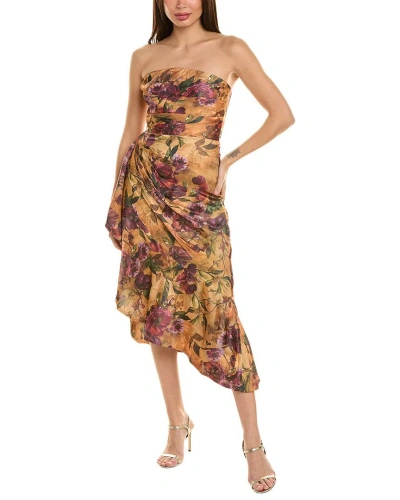 Pre-owned Theia Asymmetric Midi Dress Women's In Brown