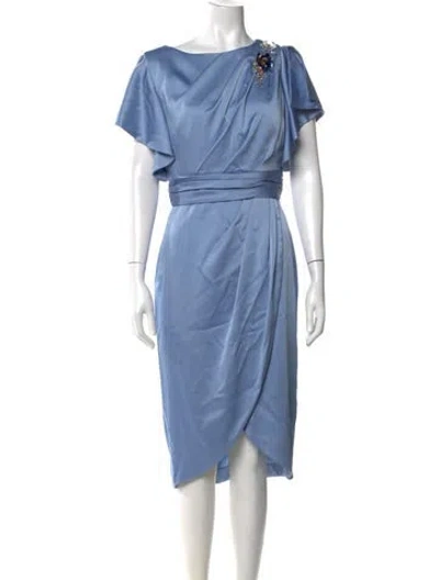 Pre-owned Theia Asymmetrical Midi Length Dress In Blue