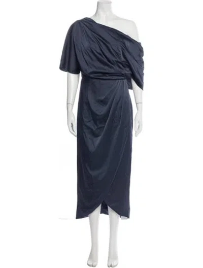 Pre-owned Theia Asymmetrical Midi Length Dress In Blue