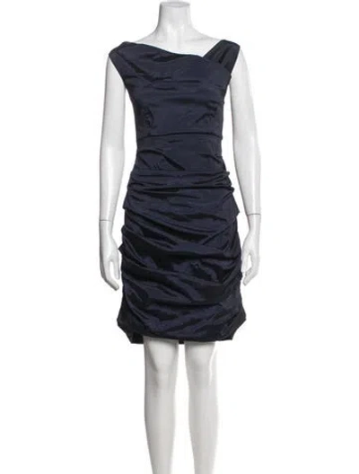 Pre-owned Theia Asymmetrical Mini Dress In Blue