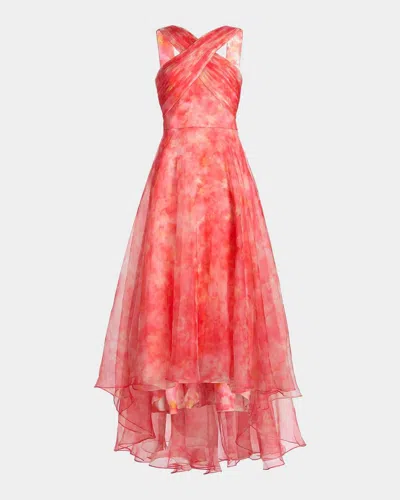 Theia Athena High-low Organza Halter Gown In Sunset Wildflowers